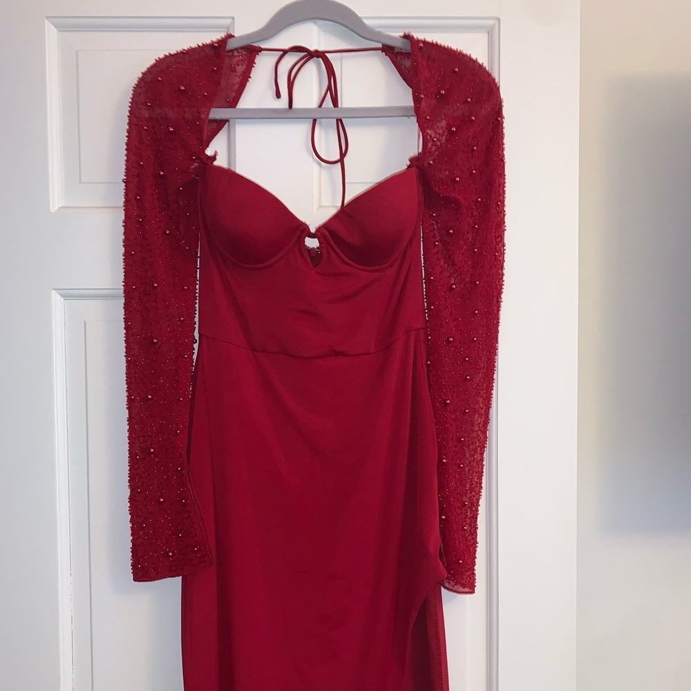 Red long sleeve cocktail dress